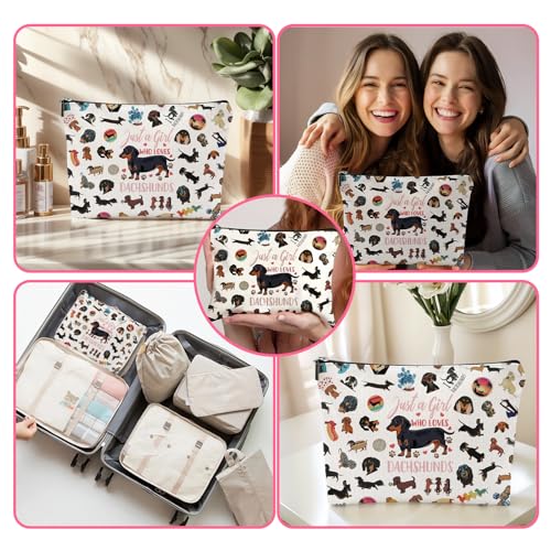 2 Pcs Dackel Geschenke Dackel Tasche Makeup Tasche Mit Reißverschluss Mit 2 Haarspangen Damen und 1 Dackel Schlüsselanhänger Ideal für Tierliebhaber, Großes Fassungsvermögen, Wiederholte Verwendung