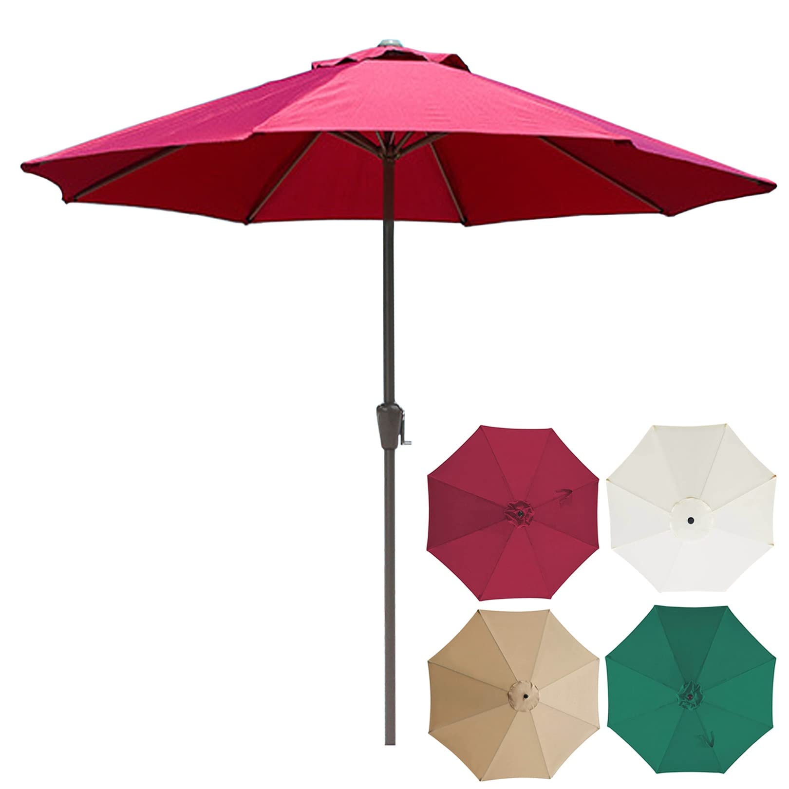 WDSOPK Parasols Patio Umbrella 10Ft Outdoor Garden Parasol Pool with Crank Sun Protection Ventilation,Outdoor Table Market 8 Sturdy Ribs Patio,Lawn Without B(Red-9ft)
