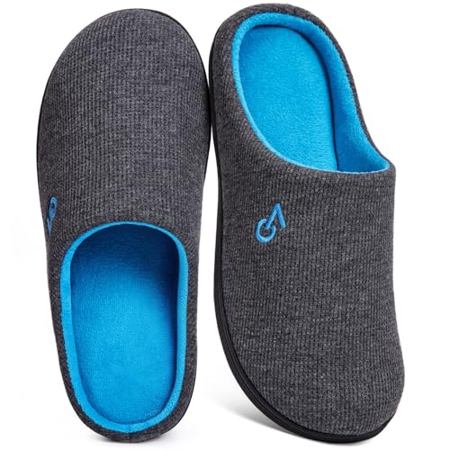 Men's Two-Tone Memory Foam Slipper - Dark Gray/Blue Large - UK 10-11