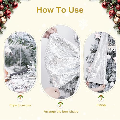 PartyDelight Large Christmas Tree Topper Bow Silver Sequin Bow 16x47 Inchs Giant Ribbon Tie for Xmas Birthday Party Room Decorations Coquette Backdrop Wall Decors by PartyDelight - Image 3