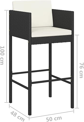 Miniatura 7 de Taburetes de bar 4 piezas con cojines negro de ratán de poliéster para comedor, sillas de césped para comedor, sillas de mesa de comedor, para