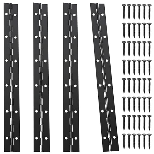 4 PCS Black Heavy Duty Piano Hinges 12inch/300mm Piano Hinges Stainless Steel Cabinet Hinge Cabinet Pianos Hinge for Cabinets Doors Pianos Window Boat Storage Box.