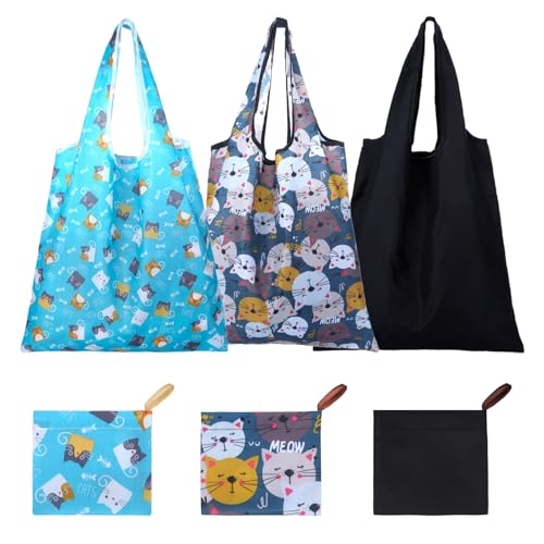 ChauLanBow 3 Stück Einkaufsbeutel Faltbar, Einkaufstasche Faltbar, Faltbare Einkaufstasche im Beutel, Einkaufstaschen Faltbare, Reusable Shopping Bags, Falttasche für Einkauf, Reise, Ausflug
