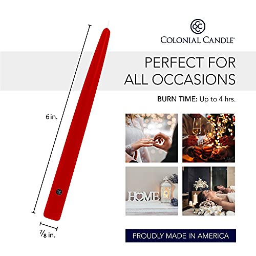 Image of Colonial Candle Unscented Taper Candle, Handipt Collection, Red, 6 in, Pack of 12 - Up to 4 Hours Burn