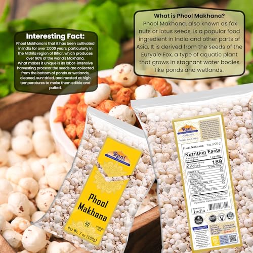 Image of Rani Jumbo Phool Makhana (Fox Nut /Popped Lotus Seed) Plain Raw Uncooked 7oz (200g) ~ All Natural | Vegan | No Colors | Gluten Friendly | NON-GMO | Kosher | Indian Origin