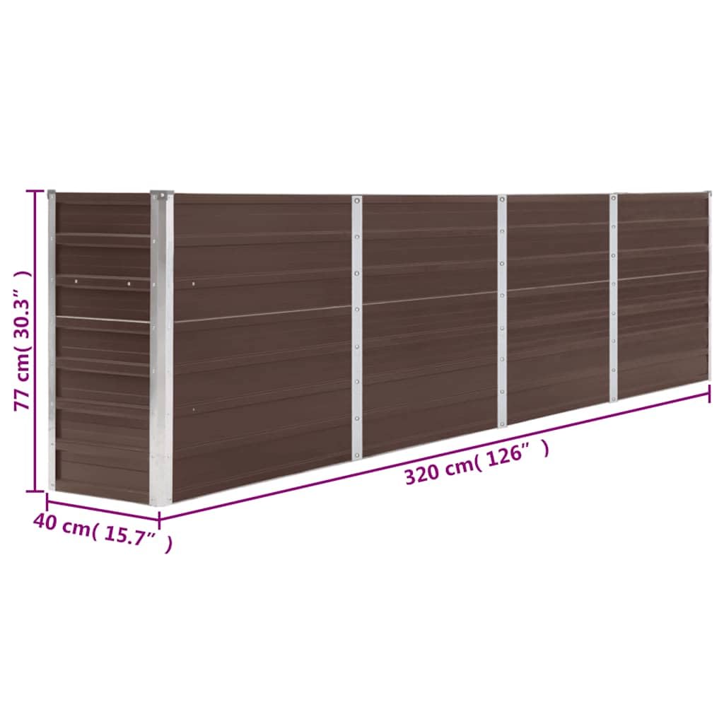 vidaXL Jardinière Pot de Fleurs Bac à Plante Pot de Plante Bac de Fleurs Légumes Herbes Jardin Extérieur 320x40x77 cm Acier Galvanisé Marron