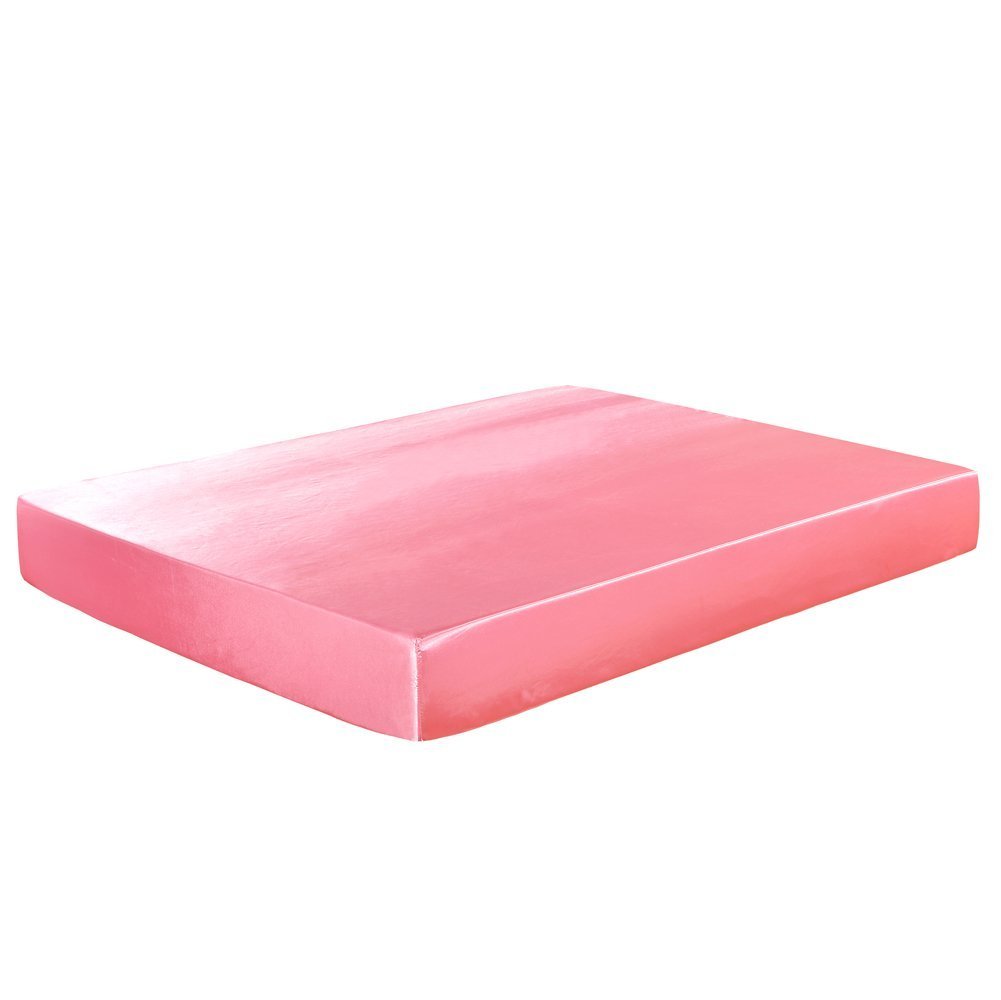 Juwenin Pink Luxury Silk Satin Deep 12" Skin Beauty Hair Health Face Care Hypoallergenic Fitted Sheet(King,)