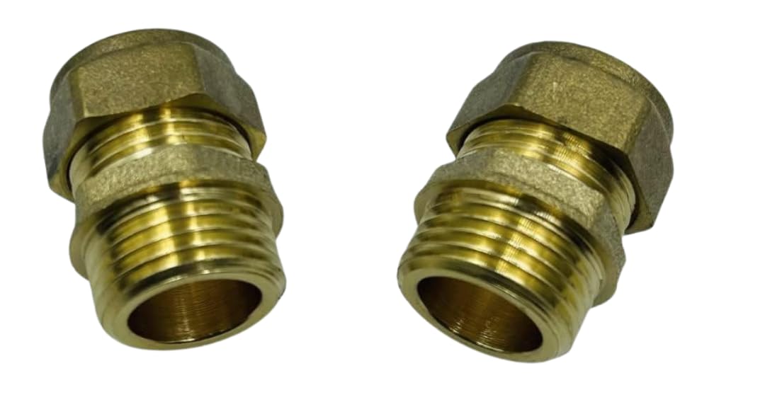 UKDD® 15mm Compression by 1/2" BSP Brass Male Iron Coupler (Pair), 15mm x 1/2" Adaptors