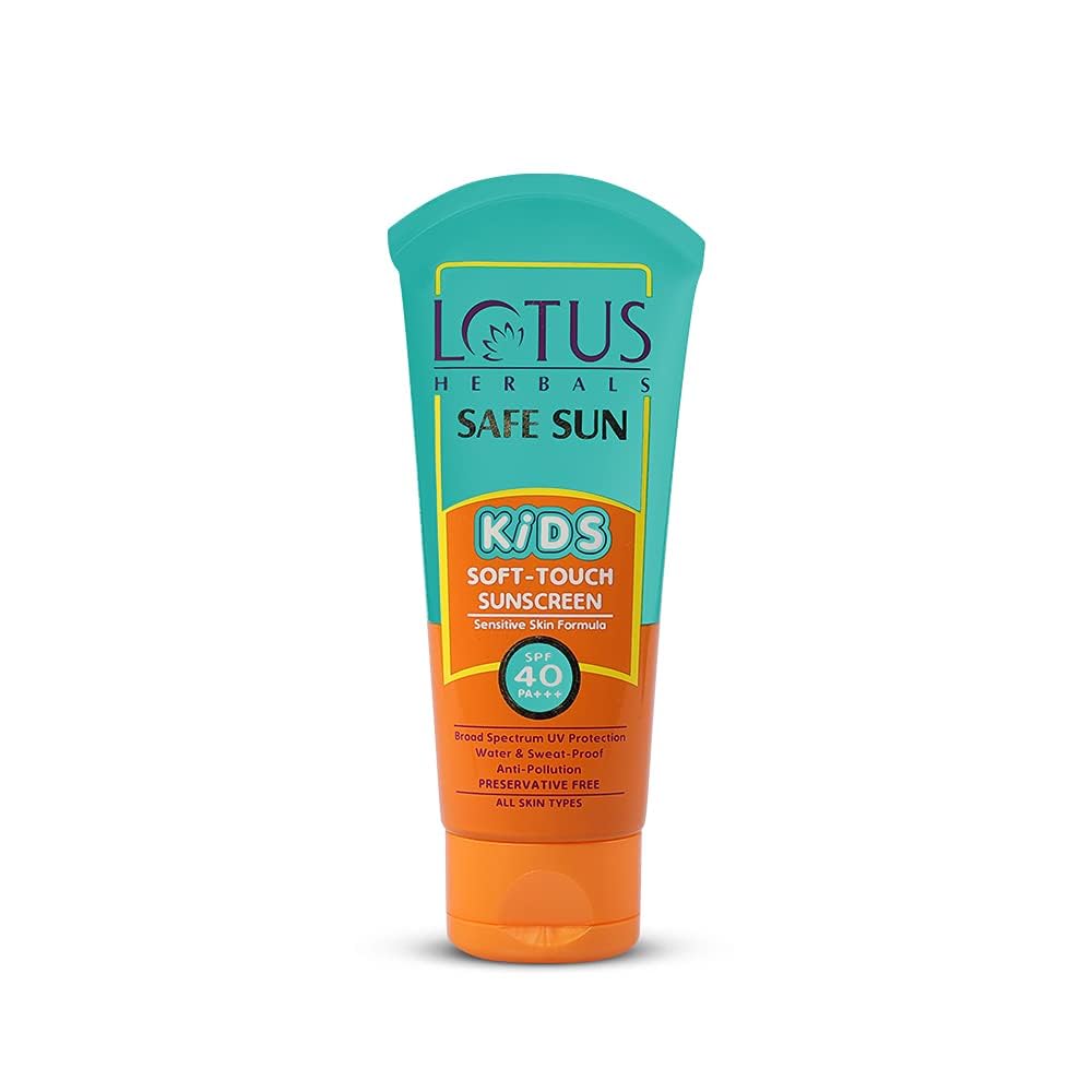 Safe Sun Kids Soft-Touch Sunscreen | SPF 40 | PA+++ | Waterproof & Sweatproof | Preservative Free | Anti Pollution | All Skin Types | 80g