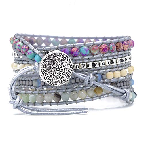Image of Boho Wrap Bracelet for Women, Handmade Natural Imperial Jasper Multi-Layer Stone Beaded Bracelet, Bohemian Healing Crystal Stone Jewelry Gifts