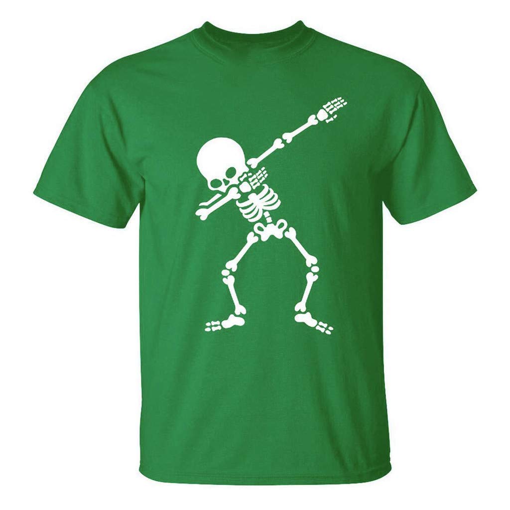 Foowni Men's New Summer Casual Skull Printing Elastic Short Sleeve T-shirt Tops Blouse