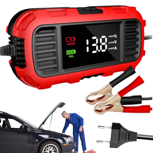 Cargador de batería para motocicleta,Cargador de motocicleta | Mantenedor de batería para cargador de automóvil | para coche inteligente con detección inteligente con displa