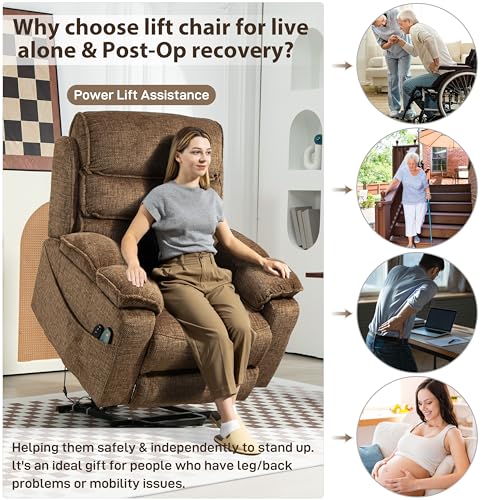 27in Extra Wide Power Lift Recliner Chair for Big Tall with Extended Footrest Heat Massage, Oversized Electric Lift Recliner Chairs for Adults Elderly Seniors, Arm Storage & Cup Holders