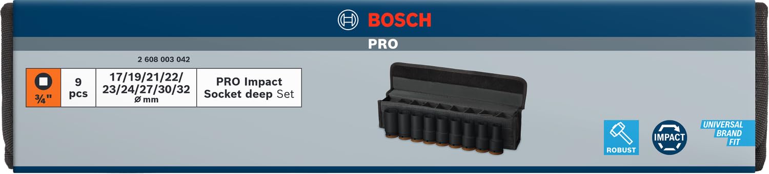 Bosch 9x Coffret de douilles PRO Impact (96 x 56 mm, Professional Accessoire Perceuses et visseuses)