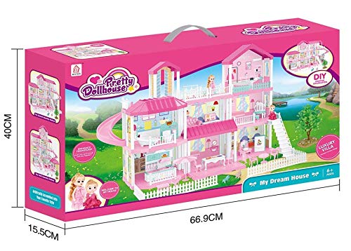 FIXSON Dollhouse Dream House with Furniture Accessories DIY Pretend Play Doll House for Girls 3,4,5,6,7 Year Old (7 Rooms)