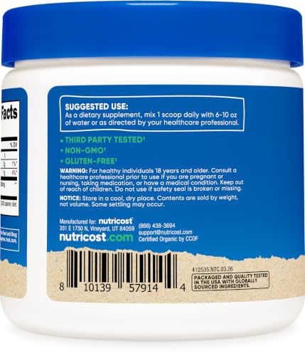 Image of Nutricost Organic Turmeric Root Powder 8 OZ, Certified USDA Organic | Food Grade, Gluten-Free, GMO-Free