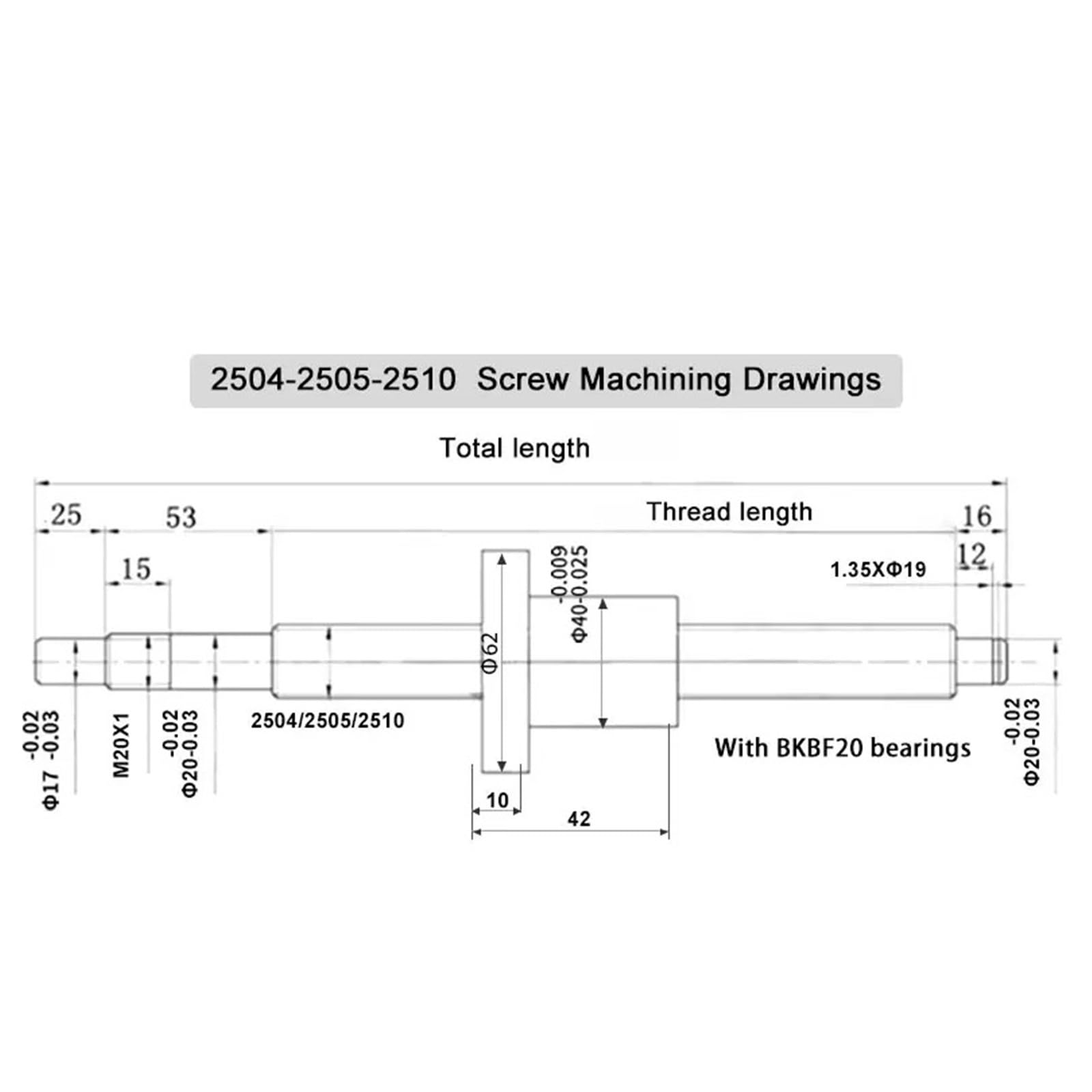 Metal Ball Screw nut end Processing SFU2505 Ballscrew Set Ball Screw with 2505 Flange Single and Ball Nut BK/BF20 End Machined Nut Holder Coupling(500mm)