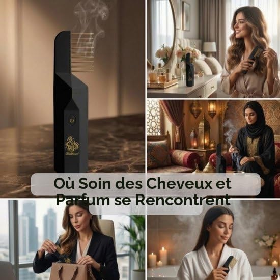 Bakhoor Peigne & Brûleur D'Encens Électrique - Diffuseur D'Arôme Cheveux Portable - Rechargeable USB - Pour Cheveux & Intérieur - Sans Fumée & Sûr - Coffret Cadeau De Luxe - Noir