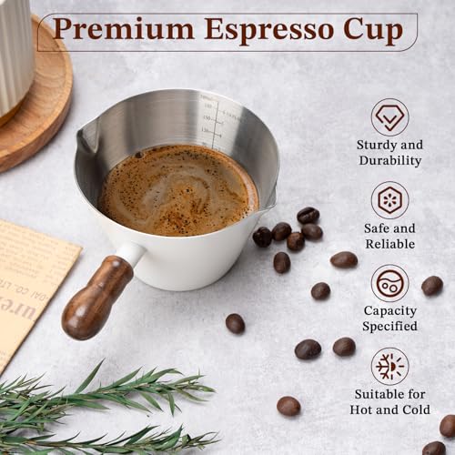 Image of Amrules 6.8oz Espresso Measuring Cup with Wood Handle & Double Spout, White