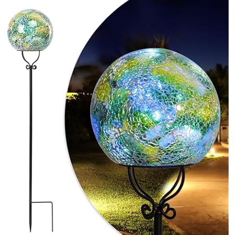 Solar Lights Outdoor Decorative Solar Mosaic Garden Stakes Cracked Glass Decorative Waterproof Outdoor Lights for Landscape Patio Yard Walkway Decoration Green Cover