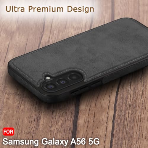 Image of TheGiftKart Genuine Leather Finish Back Cover Case for Samsung Galaxy A56 5G | Shockproof Design | Raised Edges for Camera & Screen Protection | Stunning Minimalist Case Cover for Samsung A56 (Black)
