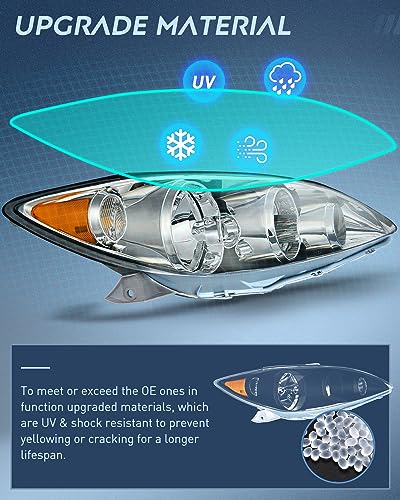 Image of Nilight Headlight Assembly Compatible with 2005 2006 Toyota Camry LE XLE SE Headlamps Replacement Chrome Housing Amber Reflector Upgraded Clear Lens Driver and Passenger Side