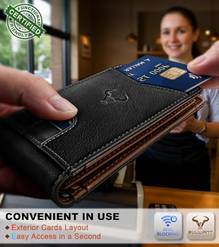 Image of BULLIANT Men Slim Leather Pocket Wallet Bill Holder 11Cards-Genuine Leather | RFID Blocking | Easy Access | Gift Boxed