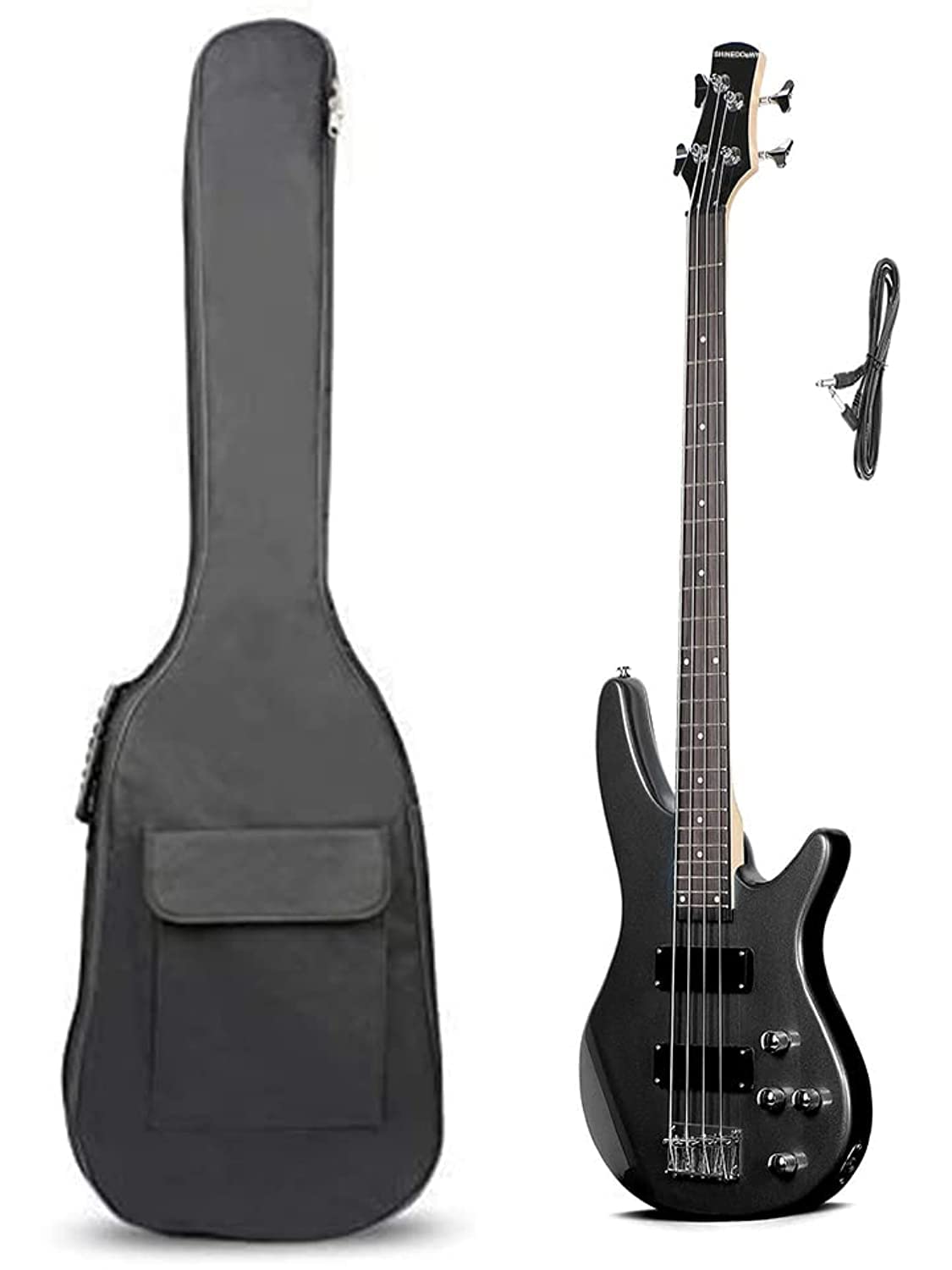 Shinedown SD-BassBK1 Electric Bass Guitar Full Size 4 String Rosewood Basswood with Bag and Cable