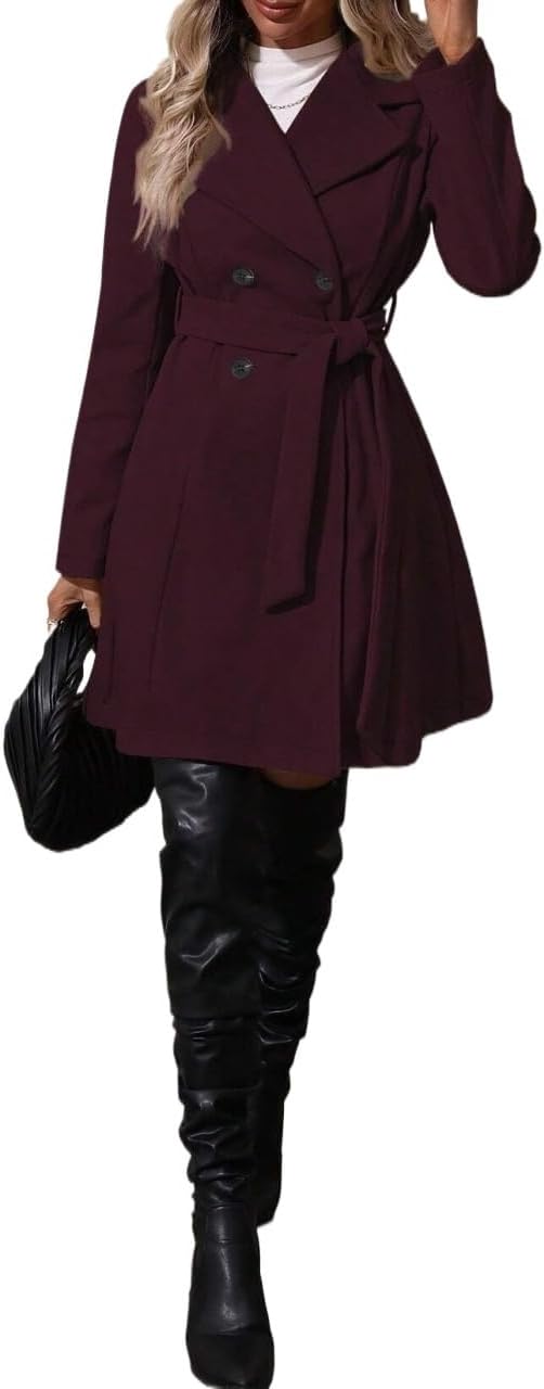 Womens Fashion Trench Outwear Double-Breasted Elegant Long Sleeve Coat Jacket Coat
