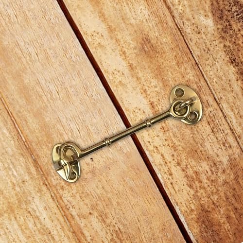 Image of A29 Cabin Hook, Iron Eye Latch, Cabin Door Gate Latches, Window Sash Catch Hook Lock, Polished Lacquered Finish