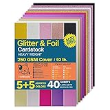 Glitter Paper Cardstock - 250gsm/92lb - 40 Sheets A4 Colored Glitter & Foil Card Stock, Metallic...