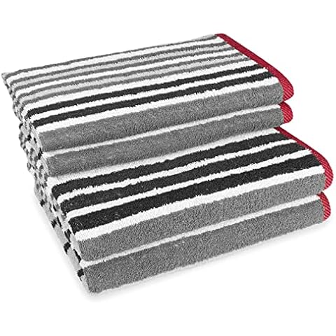 Weave Essentials 4 Stück Solid Striped Bath Linen Towel Set, 2 Großen Badetücher und 2 Handtücher 100% Baumwolle, Lichtgewicht 450 GSM, Schnell Trocknend Cover