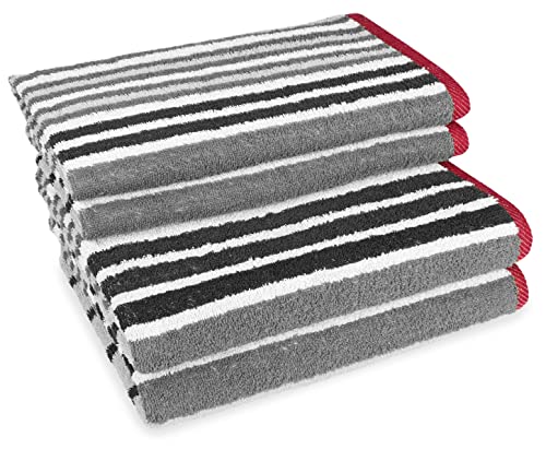 Weave Essentials 4Pc Bath Linen Towel Set, 2 Large Bath Towel - 70x140cm, 2 Hand Towels - 50x90cm, Solid Stripped 100% Cotton, Quick Dry Towel, Soft & Absorbent - (Silver Grey)