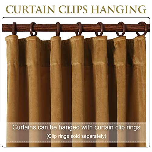 Image of Gold Brown Velvet Curtains 108 inches Long Fall Decor | Light Blocking Thermal Insulated Window Panels Privacy Protect Drapes for Living /Dining Room, W100 x L108, 1 Panel