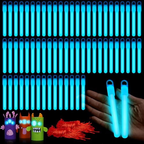 Lewtemi 50 Pack 4 Blue Glow Sticks Bulk Glow in The Dark Party Supplies Birthday Holidays Party Favors Accessory Game Prizes or Treats