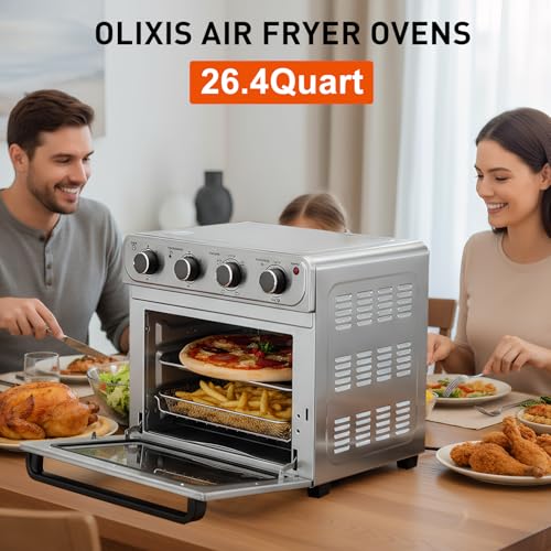 Image of OLIXIS Air Fryer Toaster Oven Combo Extra Large, 26.4QT Convection Oven Countertop 4 Functions in 1, 4 Accessories Included, Stainless, Up to 450F