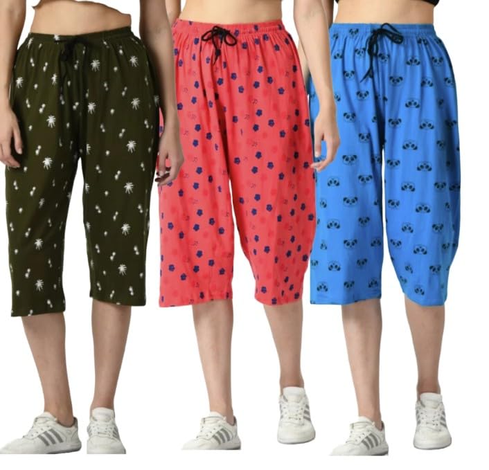 saverigroup Women's Cotton Capri Pants, Printed Pattern, Drawstring Waist, Casual Summer Lounge Wear, 3 Colors (Prints and Colors May Vary)-picture-36