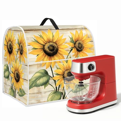 Image of Kitchen Dust Cover Compatible with 4.5 5 6 8 quart Stand Mixer, Kitchen Appliance Protective Covers with Top Handle and Pocket (Sunflower Wood Panel, For All 6-8 qt Mixer)