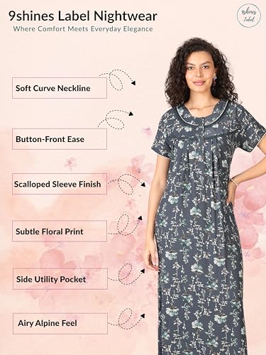 Image of 9shines Label Premium Alpine Maxi Designer Nighty | Floral Print Maxi for Women | Night wear for Women | | Full Length Night Gown for Women | Night Dress for Women Stylish (2467)