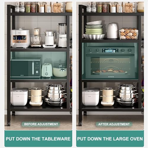 Image of Dratal Kitchen Moveable Storage Rack Multi-layer Vegetable Fruit Basket Adjustable Storage Shelf Microwave Oven Holder Microwave Shelf Metal Storage Rack Kitchen Rack Spice Rack Oven Storage Shelf