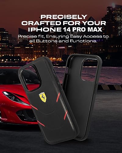 Image of CG MOBILE Ferrari iPhone 14 Pro Max Case [Official Licensed] Contrasted Lines Hot Stamped On A PU Leather Cases Protective Case /Cover Designed for iPhone 14 Pro Max (6.7-Inch) 2022 - Black
