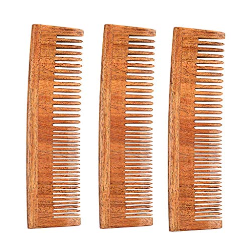 GroupB Handcrafted Neem Wooden Comb – Anti-Static Eco-Friendly Wide Tooth Comb Made from Neem Wood for Hair Care and Styling – Organic Wooden Comb for Scalp and Hair Health Pack of 3