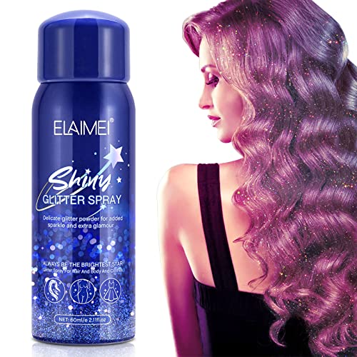 Glitzer Haarspray, Glitzer Spray für Haare Körper Kleidung, Schnell Trocknendes Wasserdichtes Body Glitter Spray, Glitzer Spray für Gesicht Makeup für Prom, Club, Festival, Rave Party (60ml) Cover