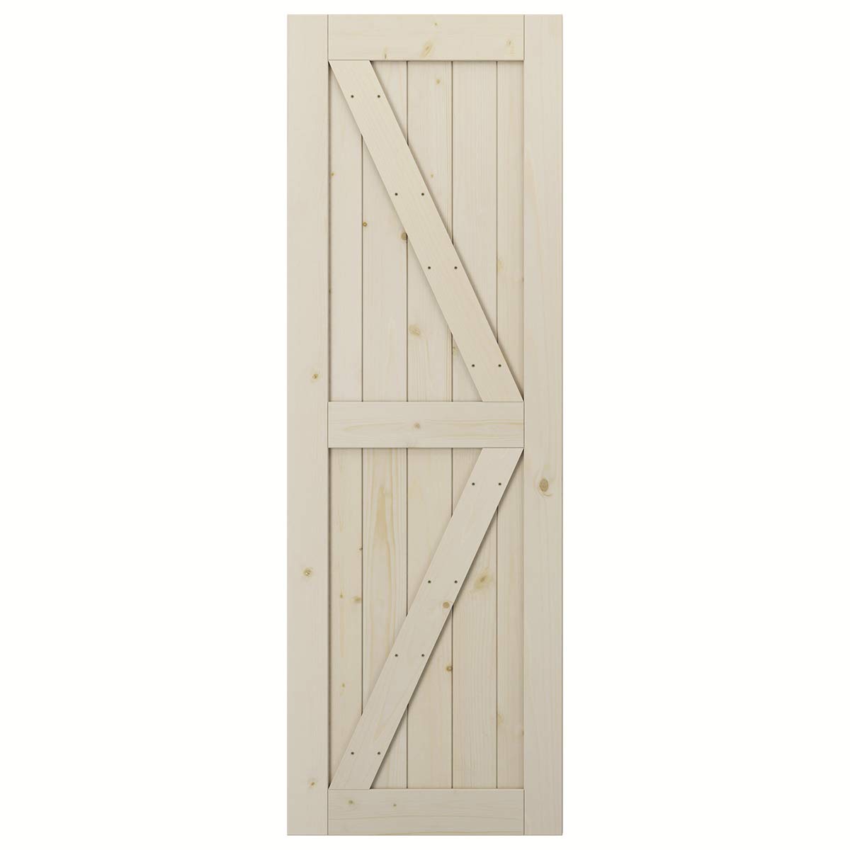 SmartStandard 28in x 84in Sliding Barn Wood Door Pre-Drilled Ready to Assemble, DIY Unfinished Solid Spruce Wood Panelled Slab, Interior Single Door Only, Natural, K-Frame (Fit 4FT-5FT Rail)