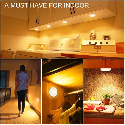 Image of Plastic USB Rechargeable Motion Sensor Night Yellow Light with Self-Adhesive Design for Home Use Ideal for Hallways, Wardrobes, Bedrooms, Stairs, Bathrooms, Kitchens & Basements Pack of 4, Led