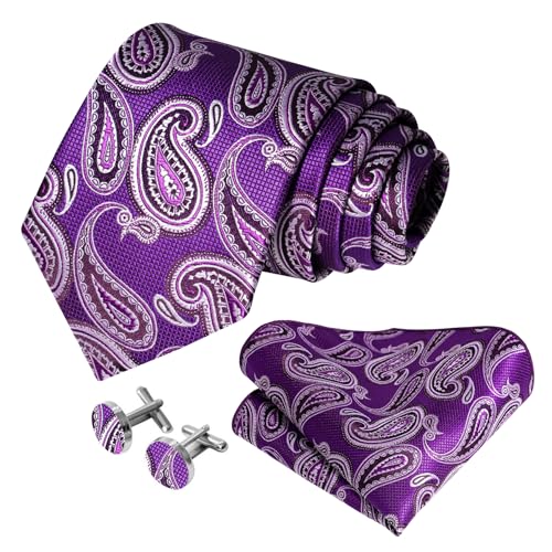 Image of 5PCS Mens Silk Designer Tie, Pocket Square, Cufflinks, Drilled Tie Ring and Lapel Pin Set for Wedding Groom Party