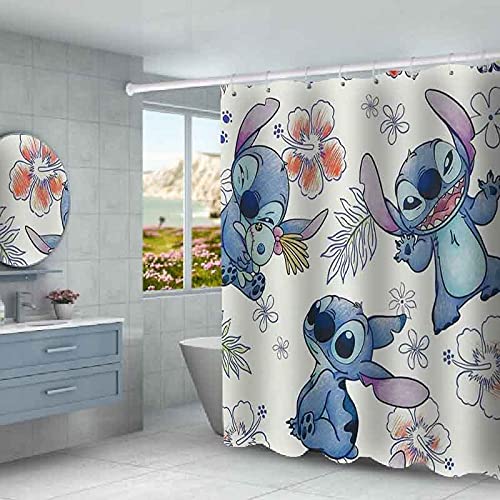 Anime 4 Piece Shower Curtain Set With Non-Slip Rug, Durable Toilet Lid Cover, U-Shaped Cushion, And 12 Hooks Waterproof Shower Curtain Set For Bathroom #TOP2