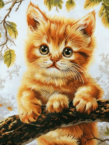 【初心者でも簡単】数字油絵 キット 大人の塗り絵 50x40cm 枠なし 番号塗り絵 セット インテリアアート 水彩画風 DIY 絵画 作成 キット 家族で楽しめる プレゼント 子供も対応、オレンジ色の猫