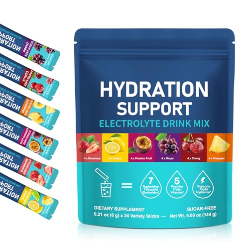 Elektrolyte Pulver Hydration Stick-Pack 24 Portionen Varianten 7 Essenzielle Mineralstoffe & 5 Vitamine Zuckerfrei & Kalorienarm Unterstützung für Energiestoffwechsel & Vitalität