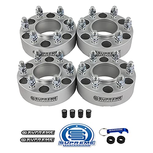 Supreme Suspensions - 4pc Set [Silver] 1.5" Hub Centric Wheel Spacers for 1999-2023 Chevy Silverado & GMC Sierra 1500 - BP: 6 x 139.7mm / CB: 78.1mm / Studs: M14 x 1.5 [4 Tire Valve Caps Included]